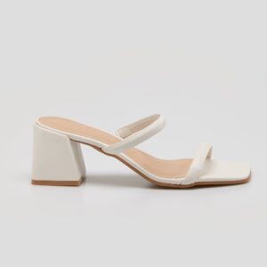 Sandália Mule Salto Grosso Bico Quadrado - Off-white