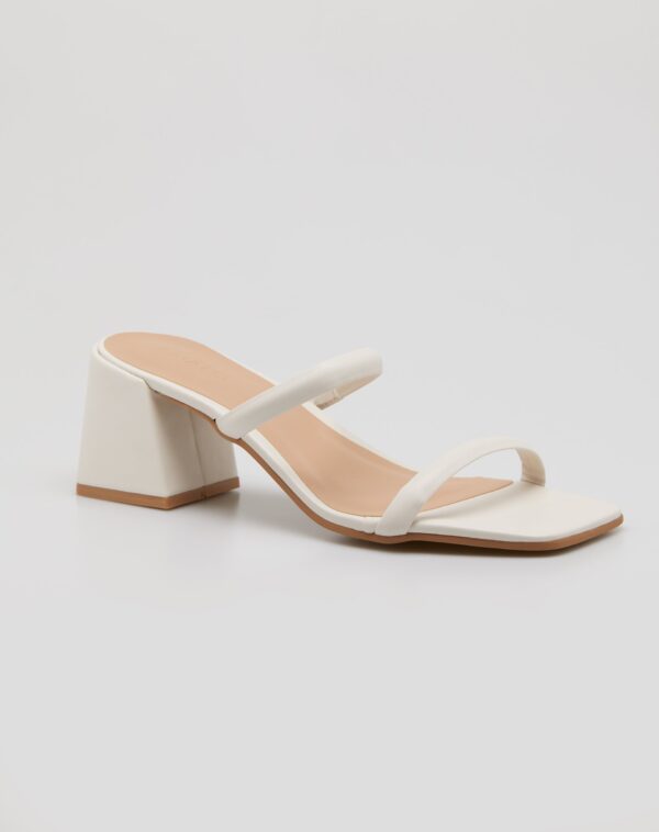 Sandália Mule Salto Grosso Bico Quadrado - Off-white - Image 3