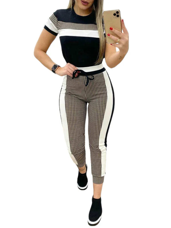 Conjunto Casual Feminino Blusa E Calça Xadrez