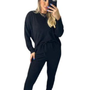 Conjunto Feminino Preto Blusa Manga Longa E Calça