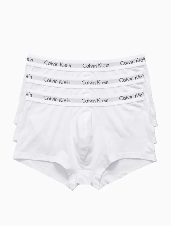 KIT 3 UNDERWEAR LOW RISE TRUNK CLASSIC CINTURA BAIXA COM ELASTANO CUECA CALVIN KLEIN BRANCO