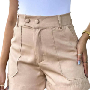 Short Feminino Alfaiataria Cintura Alta Com Botões