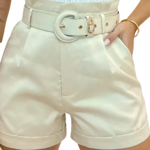 Short Feminino Alfaiataria Com Cinto Forrado Cintura Alta