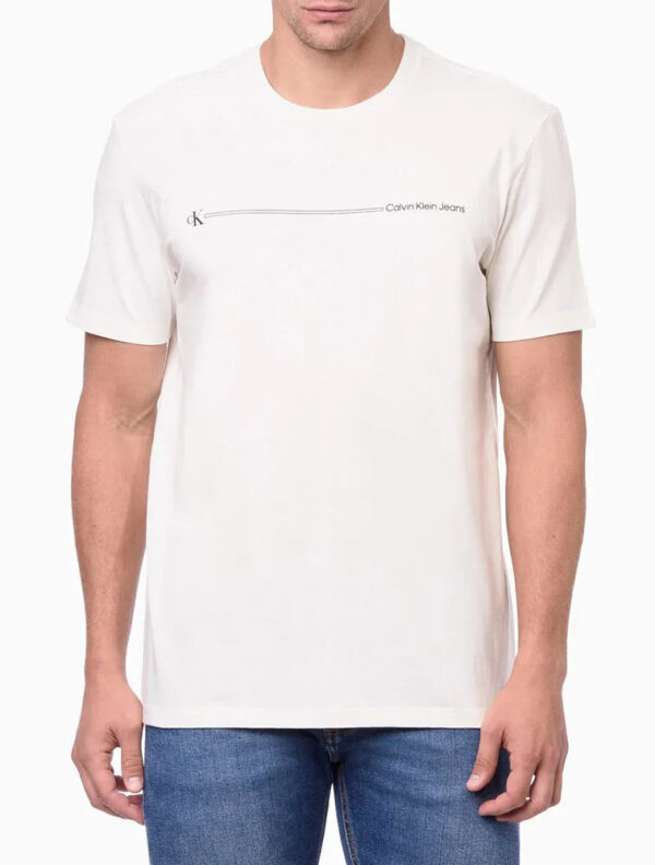 CAMISETA MASCULINA PALITO LOGO CALVIN KLEIN JEANS OFF WHITE